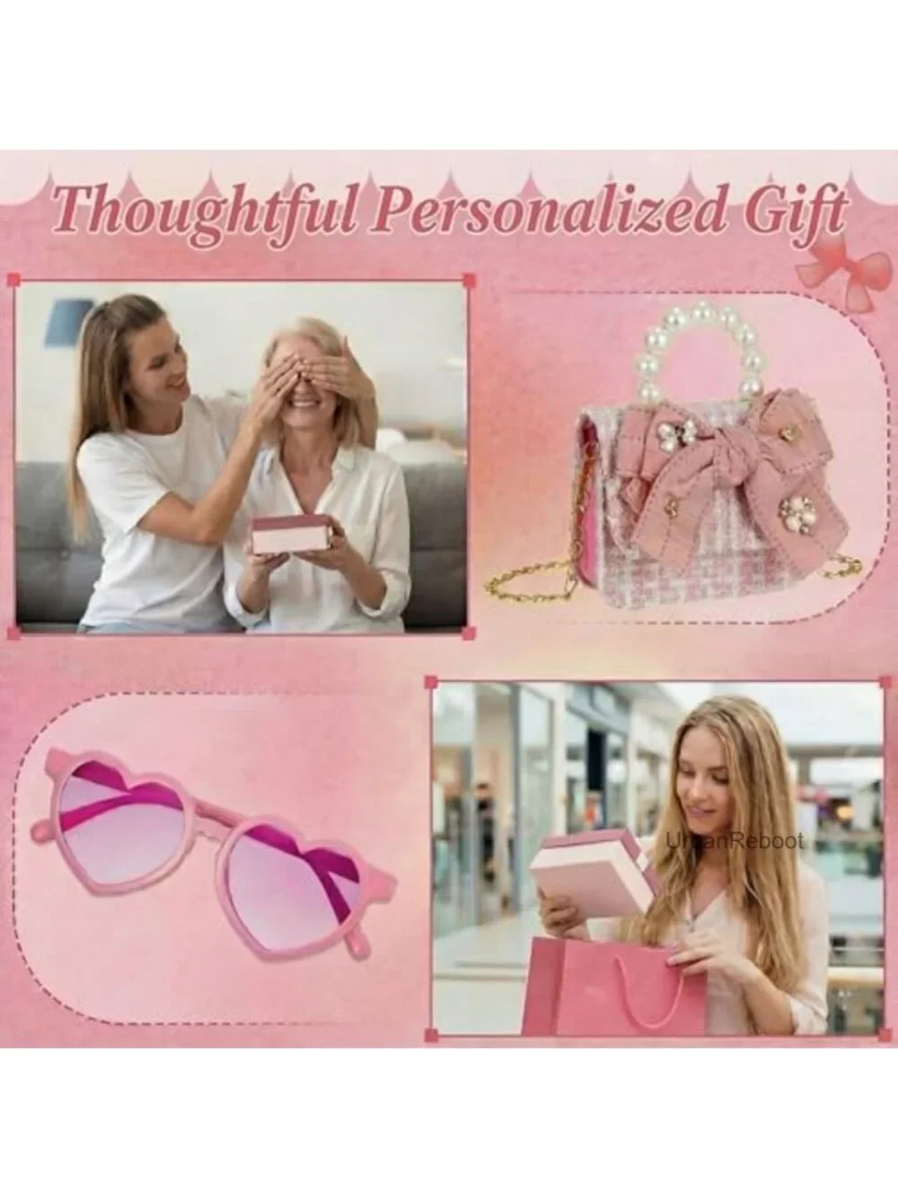 Girls Bowknot Crossbody Purse with Heart Sunglasses Gift Box Set